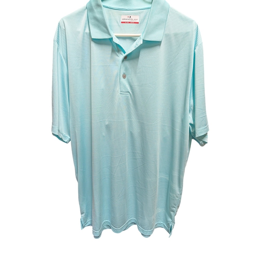 Grand Slam Performance Polo Men XL Blue Excellent Micro-Stripe Golf Shirt
